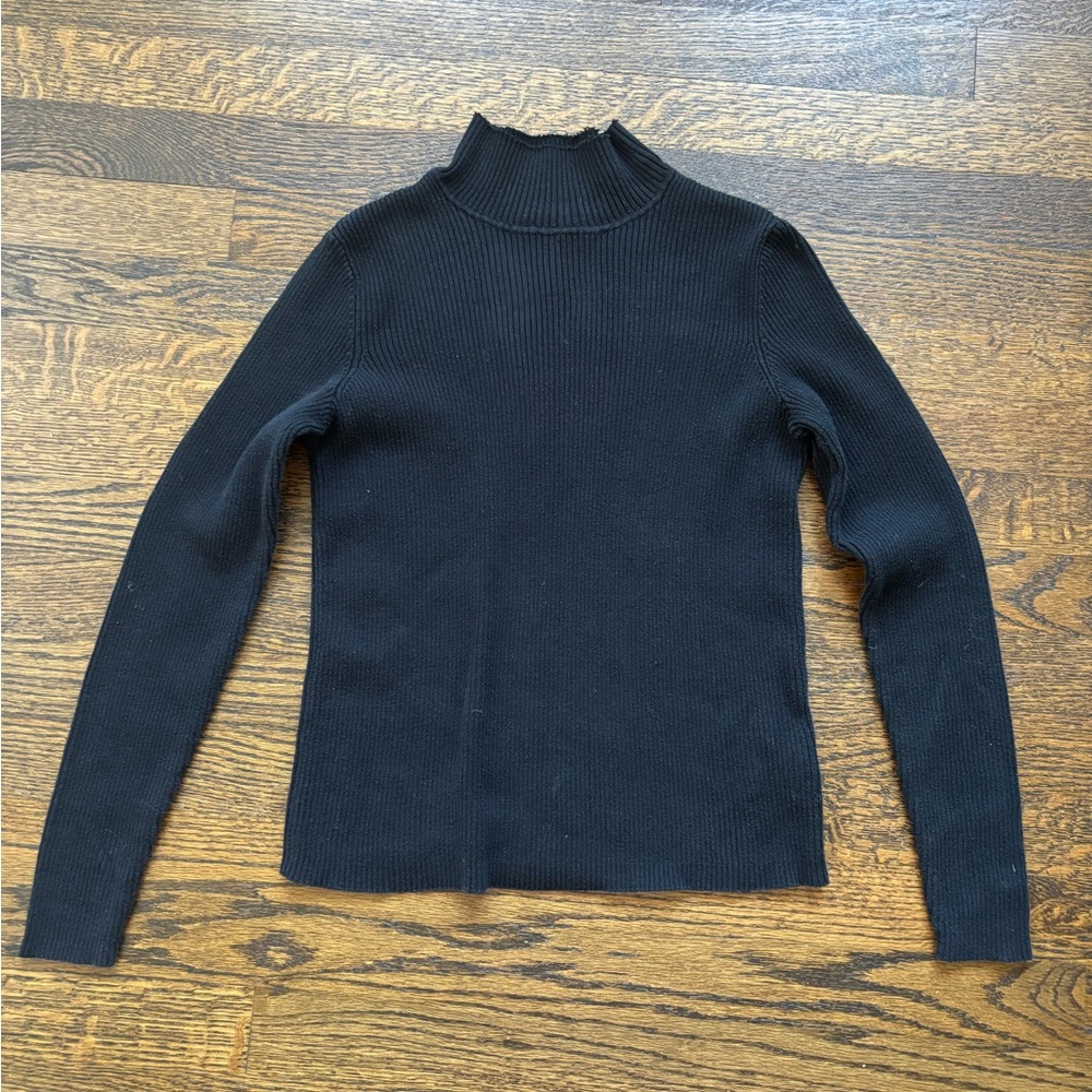 Ralph Lauren Vintage Ribbed Mock Neck Lightweight Long Sleeve Sweater in Black